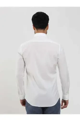 White Men's Slim Fit Plain Classic Collar Long Sleeve Shirt - 103119 - 5