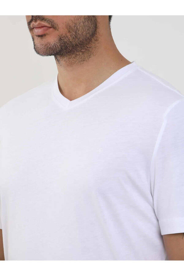 White Men's Slim Fit Plain V-Neck T-Shirt - 105558 - 6