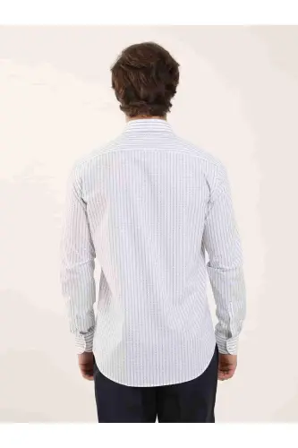 White Men's Slim Fit Striped Brent Collar Long Sleeve Shirt - 102144 - 4