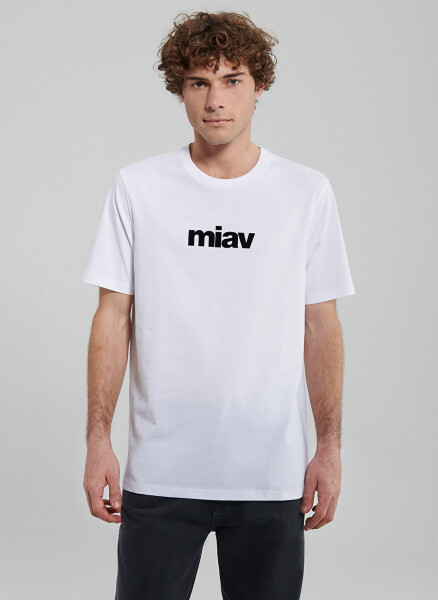 White men's t-shirt with blue crew neck print - 4