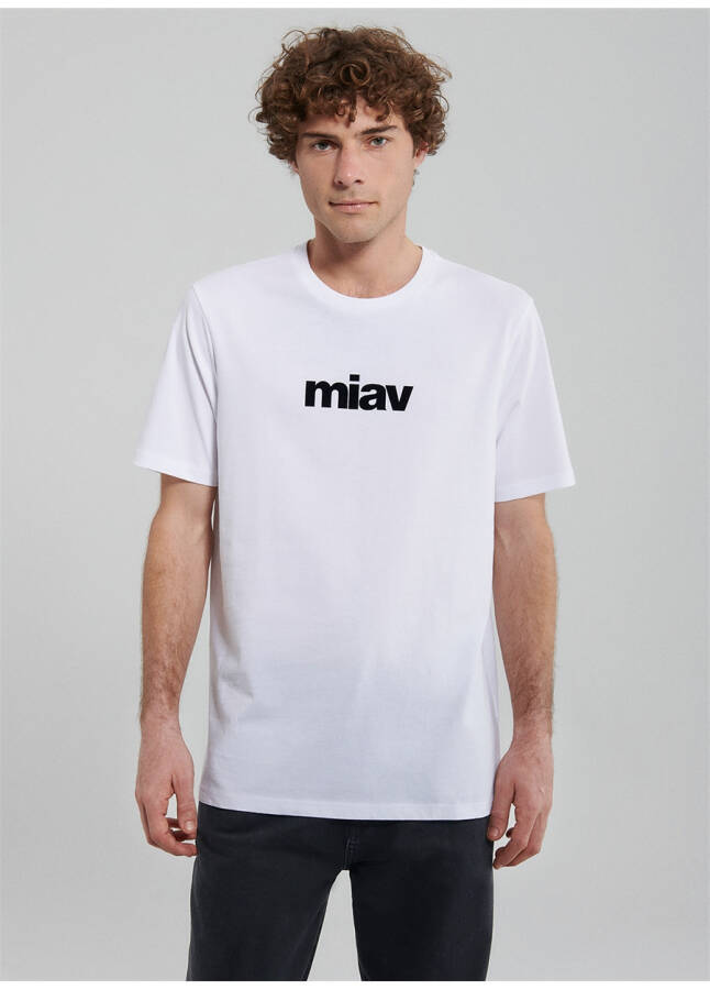 White men's t-shirt with blue crew neck print - 11