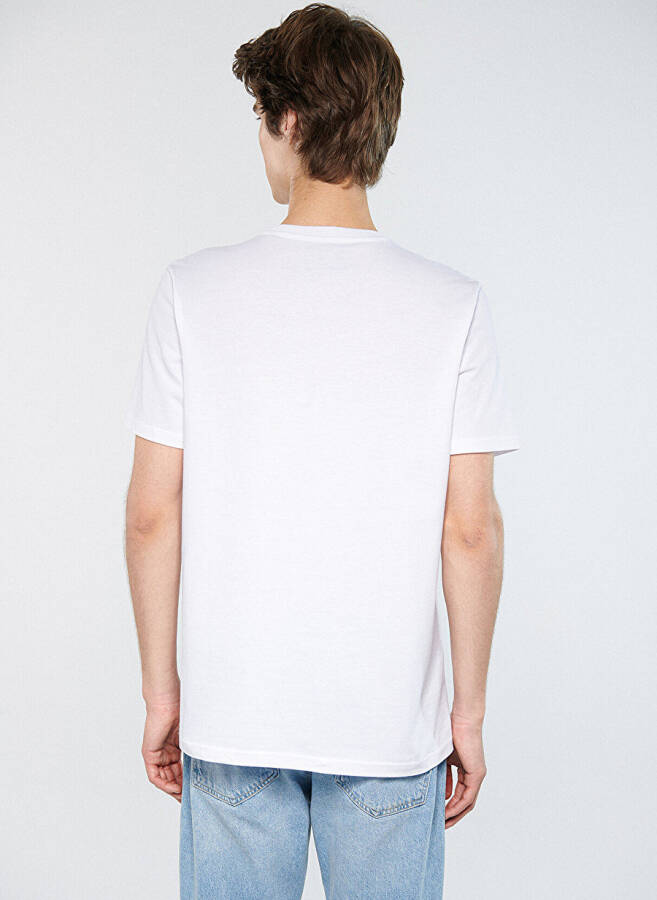 White men's t-shirt with blue crew neck print - 4