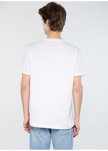 White men's t-shirt with blue crew neck print - 11