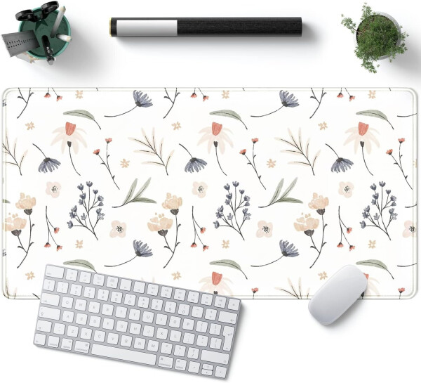 White Mouse Pads Extra Large Desk Pad, Cute Flowers Desk Pad Large Computer Mouse Pad Boho Aesthetic Office Supplies White Mousepad XXL, Mousepad Desk Decor for Women Office 31.5x15.7 in Mat - 7