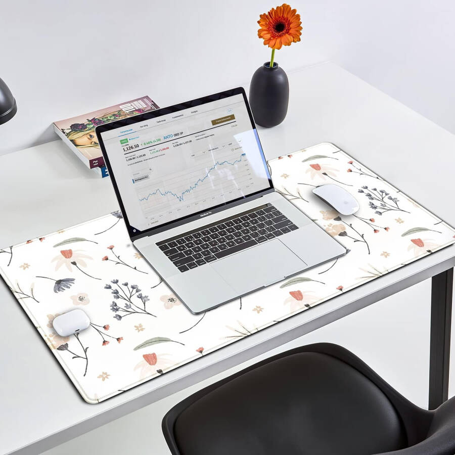 White Mouse Pads Extra Large Desk Pad, Cute Flowers Desk Pad Large Computer Mouse Pad Boho Aesthetic Office Supplies White Mousepad XXL, Mousepad Desk Decor for Women Office 31.5x15.7 in Mat - 9