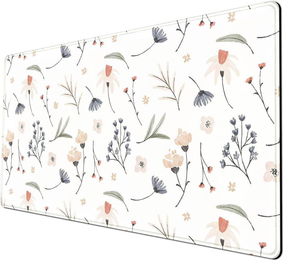 White Mouse Pads Extra Large Desk Pad, Cute Flowers Desk Pad Large Computer Mouse Pad Boho Aesthetic Office Supplies White Mousepad XXL, Mousepad Desk Decor for Women Office 31.5x15.7 in Mat - 11