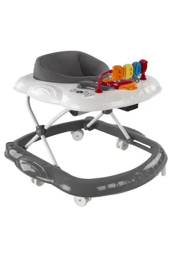 White Musical Walker Baby Walker Gray White Seat-Gray White 