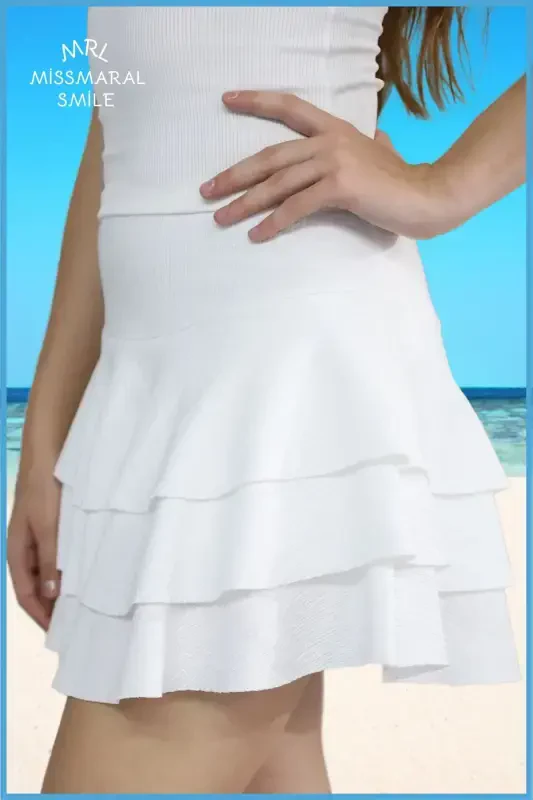 White Mykonos Skirt With Shorts Pool-Sea Sports and Daily Use Skirt With Shorts 4101-WHITEE - 4