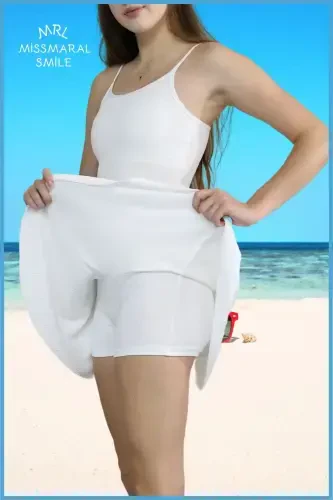 White Mykonos Skirt With Shorts Pool-Sea Sports and Daily Use Skirt With Shorts 4101-WHITEE - 5