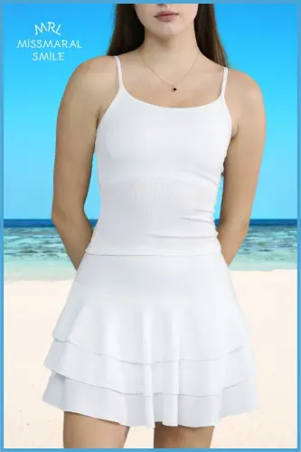 White Mykonos Skirt With Shorts Pool-Sea Sports and Daily Use Skirt With Shorts 4101-WHITEE - MISSMARAL (1)