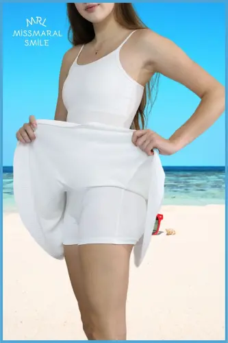 White Mykonos Skirt With Shorts Pool-Sea Sports and Daily Use Skirt With Shorts 4101-WHITEE - 5