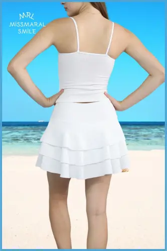 White Mykonos Skirt With Shorts Pool-Sea Sports and Daily Use Skirt With Shorts 4101-WHITEE - 6