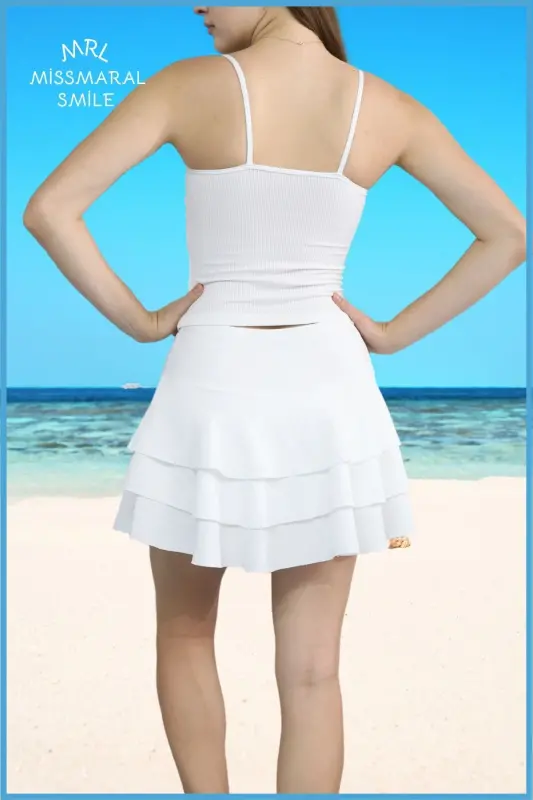 White Mykonos Skirt With Shorts Pool-Sea Sports and Daily Use Skirt With Shorts 4101-WHITEE - 6