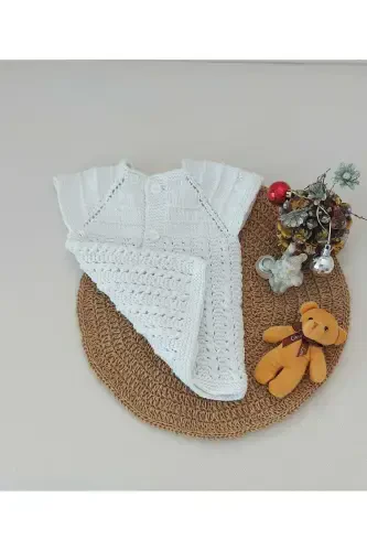 White Newborn Gift Baby Hand Knit Cotton Vest Buttoned Birth Moment 0-12 Months-white - BEGİN (1)