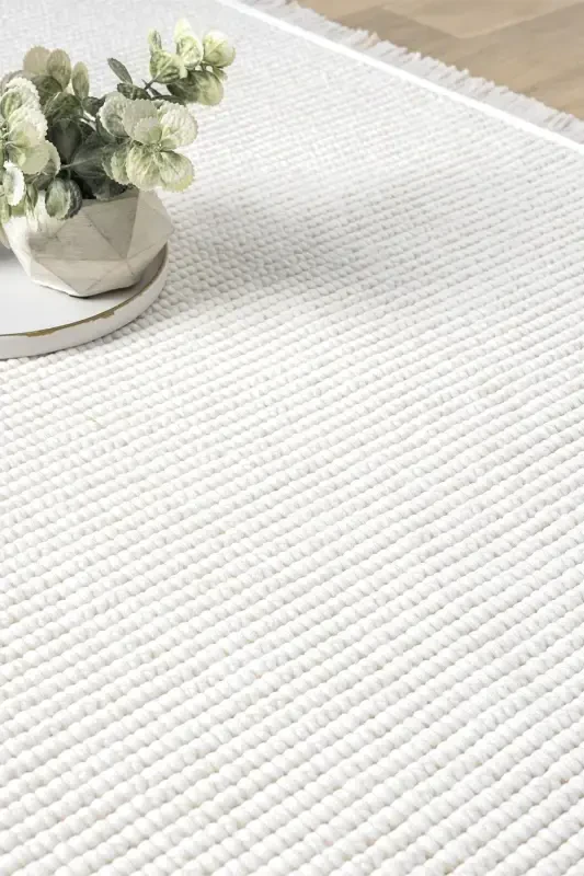 White Oval Woven Carpet Living Room Bedroom Hallway Runner Rug WHITE OVAL-White 10 - 2