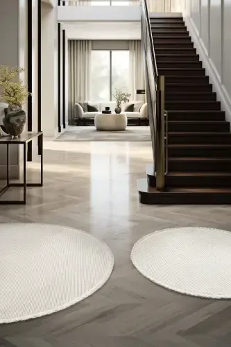 White Oval Woven Carpet Living Room Bedroom Hallway Runner Rug WHITE OVAL-White 10 - 3