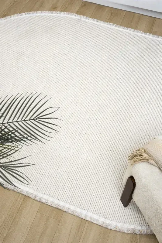 White Oval Woven Carpet Living Room Bedroom Hallway Runner Rug WHITE OVAL-White 10 - 4