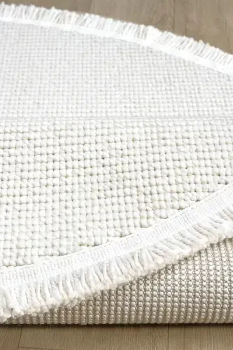White Oval Woven Carpet Living Room Bedroom Hallway Runner Rug WHITE OVAL-White 10 - 5