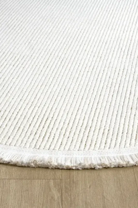 White Oval Woven Carpet Living Room Bedroom Hallway Runner Rug WHITE OVAL-White 10 - 8