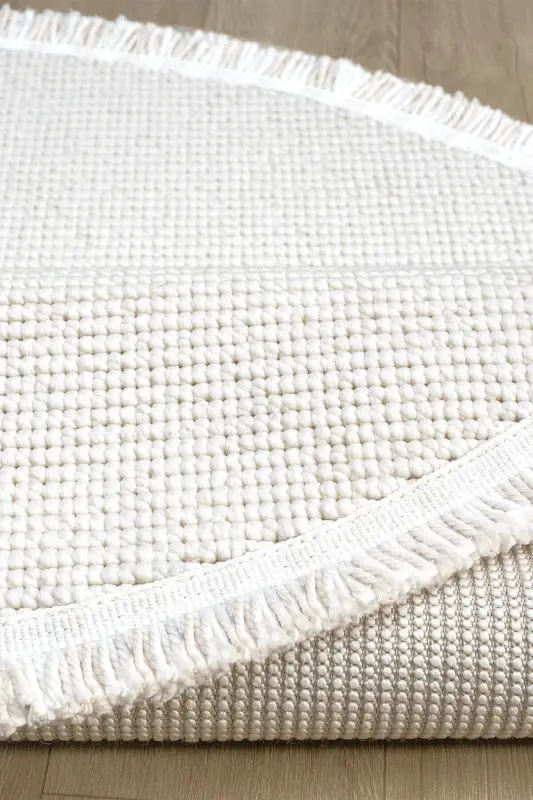 White Oval Woven Carpet Living Room Bedroom Hallway Runner Rug WHITE OVAL-White 10 - 5