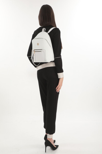 White Patterned Pocket Detailed Backpack - 7