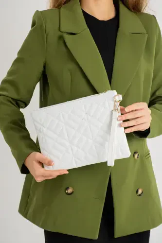 White Patterned Portfolio Clutch Bag 25x19 Cm-White - 1