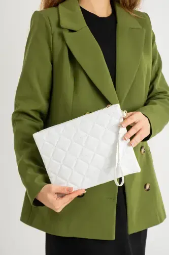 White Patterned Portfolio Clutch Bag 25x19 Cm-White - DEFNELLA (1)