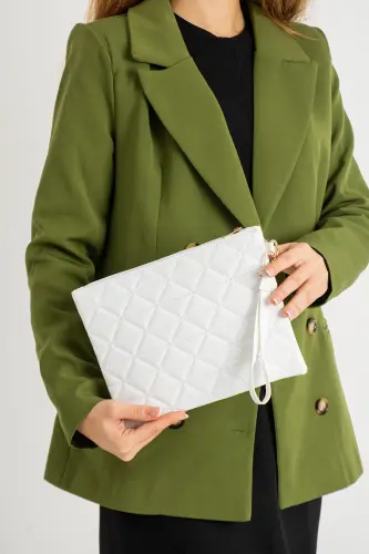 White Patterned Portfolio Clutch Bag 25x19 Cm - White - DEFNELLA (1)