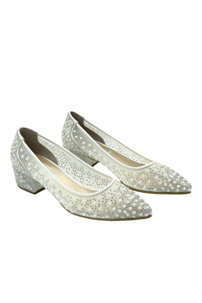 White Pearl-Embellished Ballerina Wedding Shoes - 1