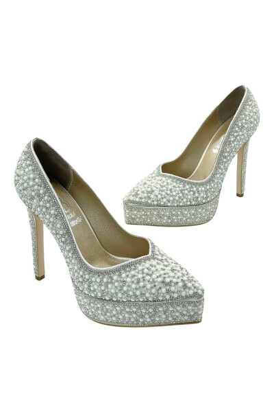 White Pearl Platform Bridal Shoes - 1