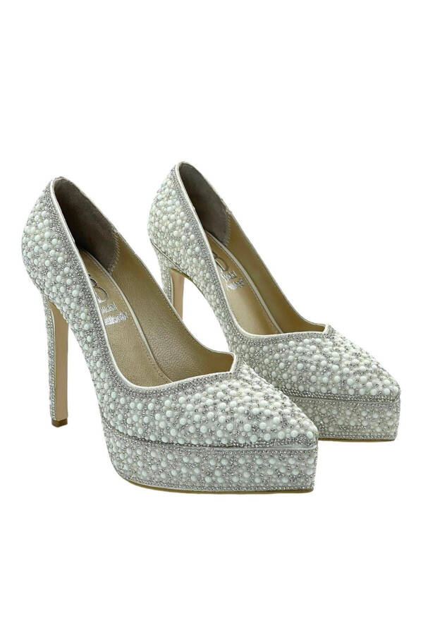 White Pearl Platform Bridal Shoes - 2