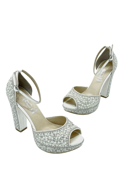 White Pearl Platform Bridal Shoes - 1