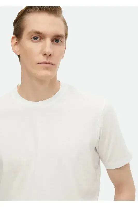 White Plain Bike Collar %100 Cotton T-Shirt - 3