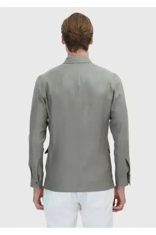 White Plain Casual Fit Cotton Blend Jacket - 6