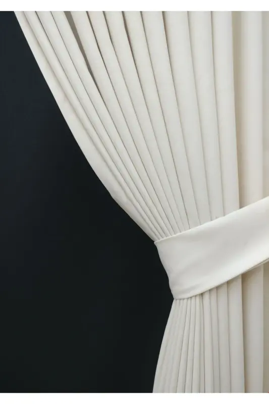White Plain Color Backdrop Curtain, Plain Sewing Without Pleats, Buckram Gathering, Single Panel-White - 4