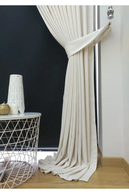 White Plain Color Backdrop Curtain, Plain Sewing Without Pleats, Buckram Gathering, Single Panel-White - 6