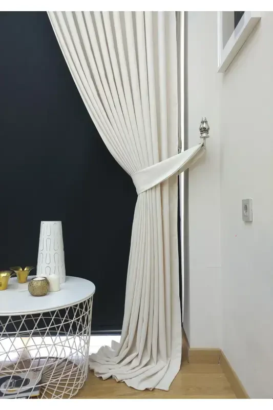 White Plain Color Backdrop Curtain, Plain Sewing Without Pleats, Buckram Gathering, Single Panel-White - Modazone