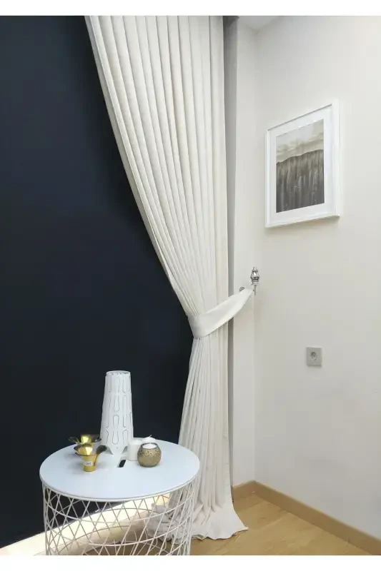 White Plain Color Backdrop Curtain, Plain Sewing Without Pleats, Buckram Gathering, Single Panel-White - 3