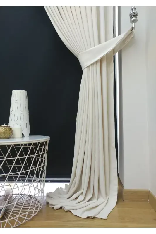 White Plain Color Backdrop Curtain, Plain Sewing Without Pleats, Buckram Gathering, Single Panel-White - 6