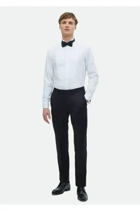 White Plain Regular Fit Double Cuff Tuxedo Shirt - 2