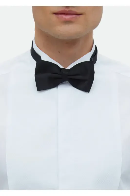 White Plain Regular Fit Double Cuff Tuxedo Shirt - 4