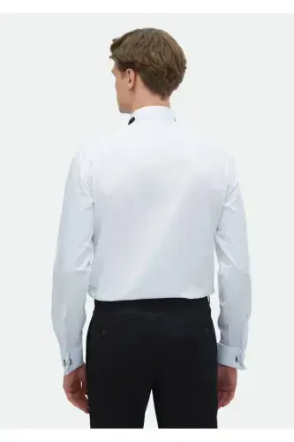 White Plain Regular Fit Double Cuff Tuxedo Shirt - 6