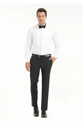 White Plain Regular Fit Double Cuff Wing Collar Tuxedo Shirt - RAMSEY (1)