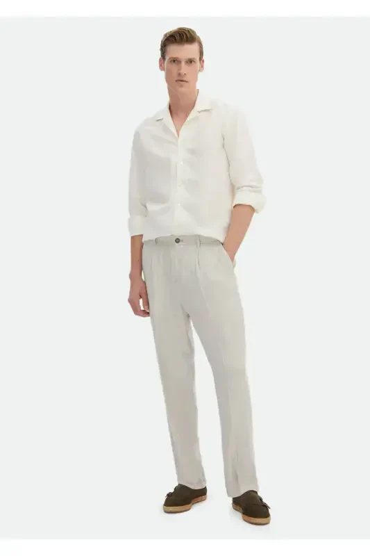 White Plain Regular Fit Woven Casual Linen Blend Shirt - 2