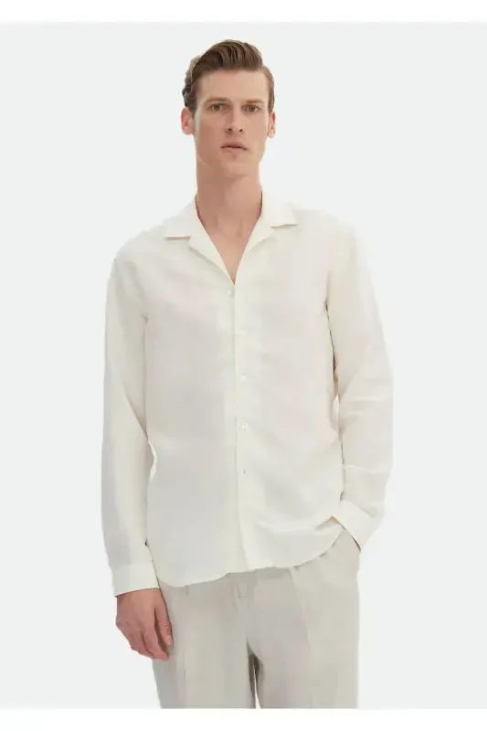 White Plain Regular Fit Woven Casual Linen Blend Shirt - 3