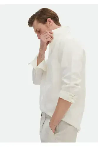 White Plain Regular Fit Woven Casual Linen Blend Shirt - 6