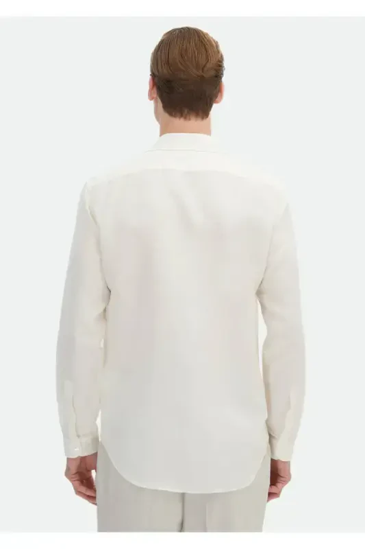 White Plain Regular Fit Woven Casual Linen Blend Shirt - 7