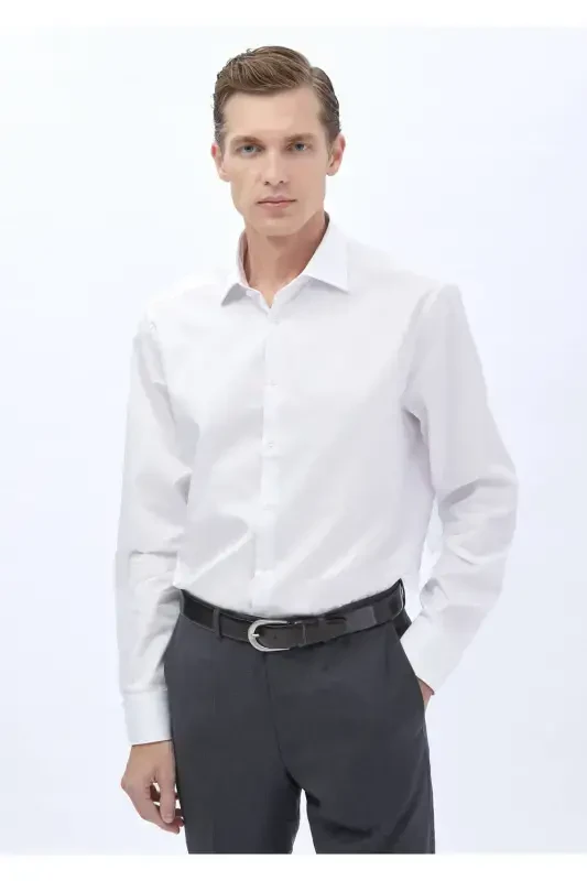 White Plain Regular Fit Woven Classic 100% Cotton Shirt - 1