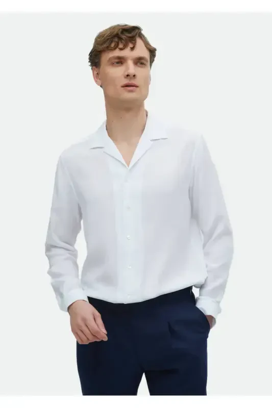 White Plain Regular Fit Woven Classic Shirt - 1