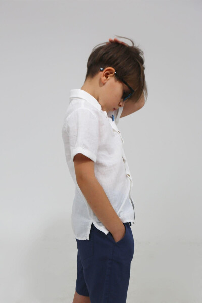 White Plain Short Sleeve Baby Boy Shirt - 4